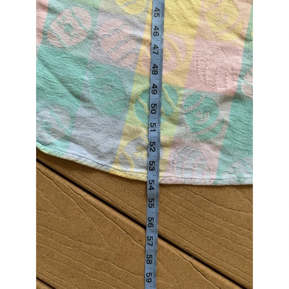 Vintage Easter Cotton Jacquard Pastel Plaid Tablecloth Round 52x54